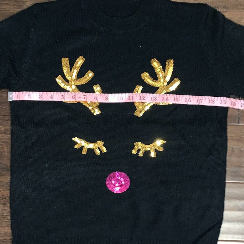 BRAND NEW Black Christmas Gold Pink Sequin Rudolph Reindeer Sweater - Picture 5 of 11